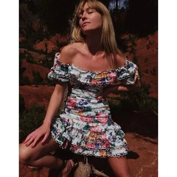 ZIMMERMANN Floral Print Mini Dress ZIM 0 / US 4 white - Picture 3 of 16